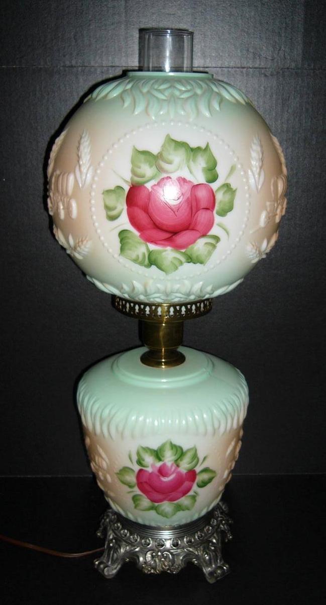 VINTAGE GONE WITH THE WIND ROSES WAGON & WHEAT GLASS 2 GLOBE PARLOR