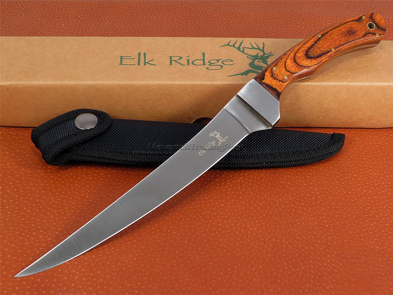 New Elk Ridge Fillet Knife 12" Fixed Blade Wood Handle Full Tang