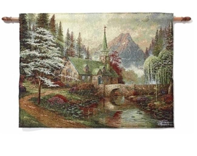 Thomas KINKADE FiberOptic WallHanging Tapestry Mountain Chapel