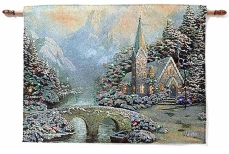 Thomas KINKADE FiberOptic WallHanging Tapestry Mountain Chapel