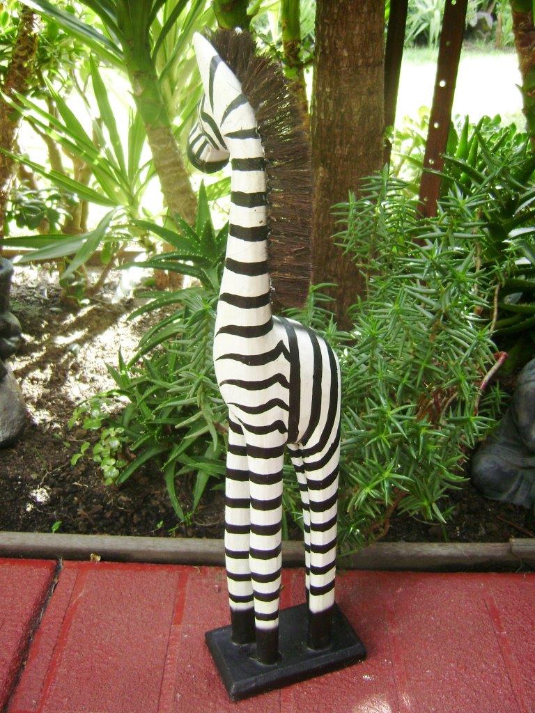 Balinese Hand Crafted Zebra Ornament STANDING 80cm TALL WOODEN ZEBRA STATUE