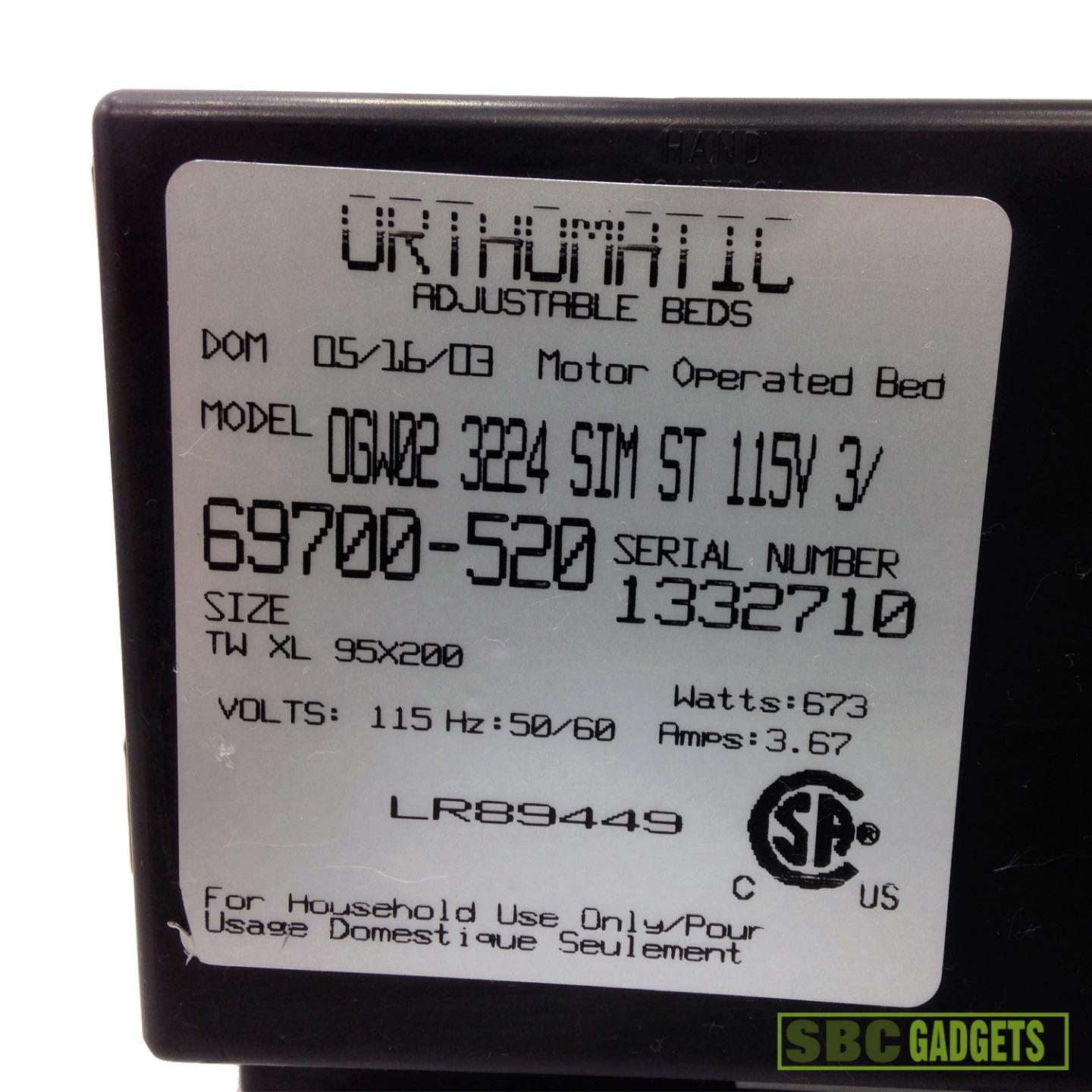 Orthomatic Adjustable Bed Control Module Box w/Motors (Mod OGW02) SHIP