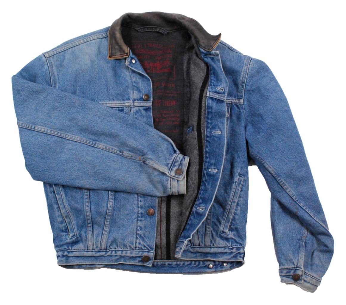 Vintage Blanket Lined Levi Leather Collar Denim Trucker Jean Jacket M