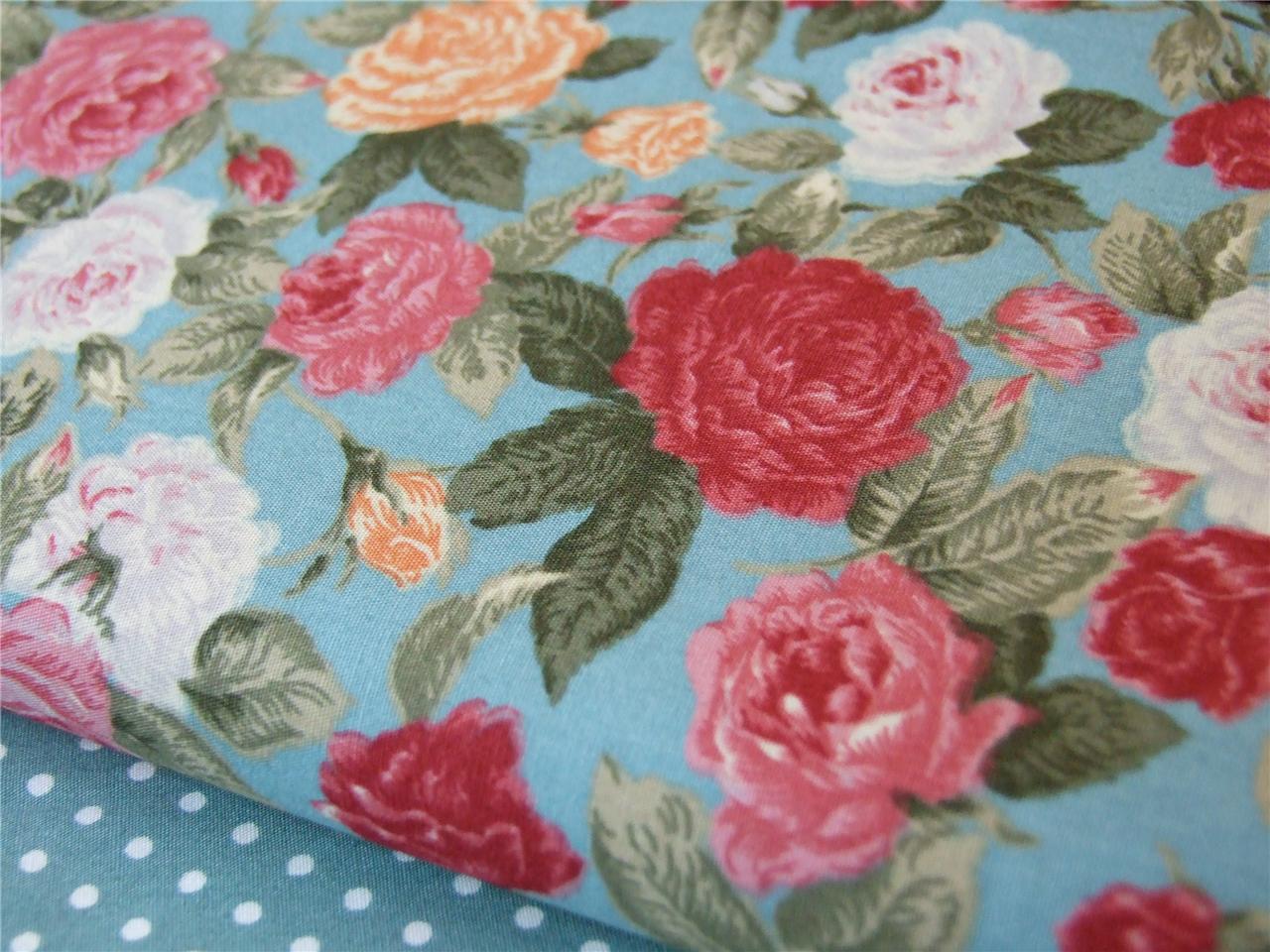 FQ / Meter 100 cotton Autumn GREEN Rose Vintage floral quilting
