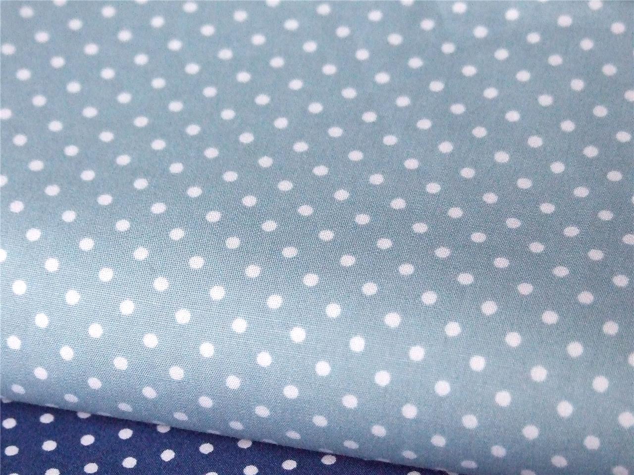 pale BLUE Navy Spotty polka dot COTTON FABRIC for dress craft quilting
