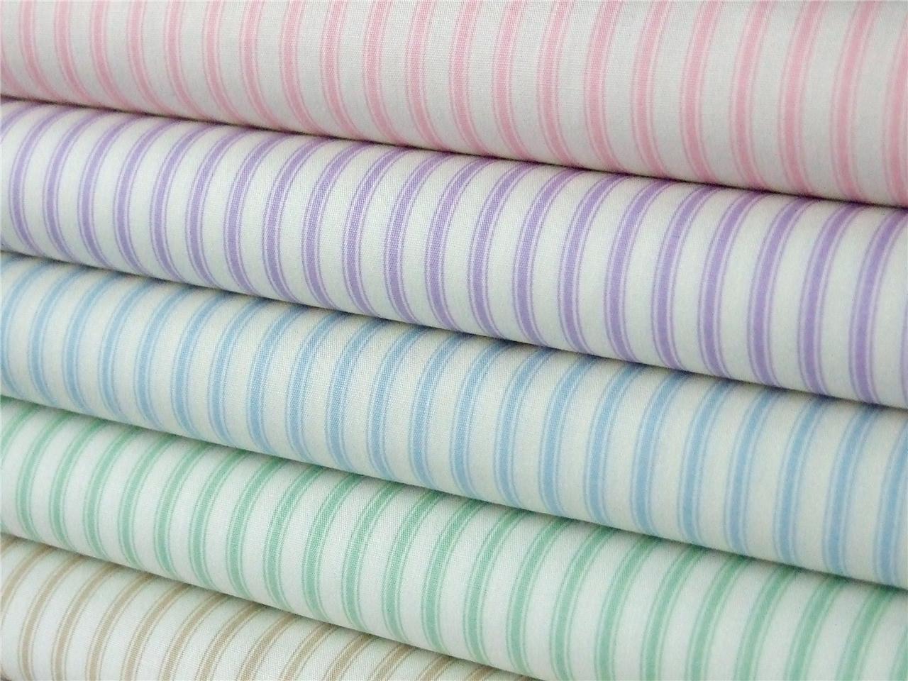 Pastel Fine Ticking Stripe Style Print 100 Cotton Fabric Dress Craft