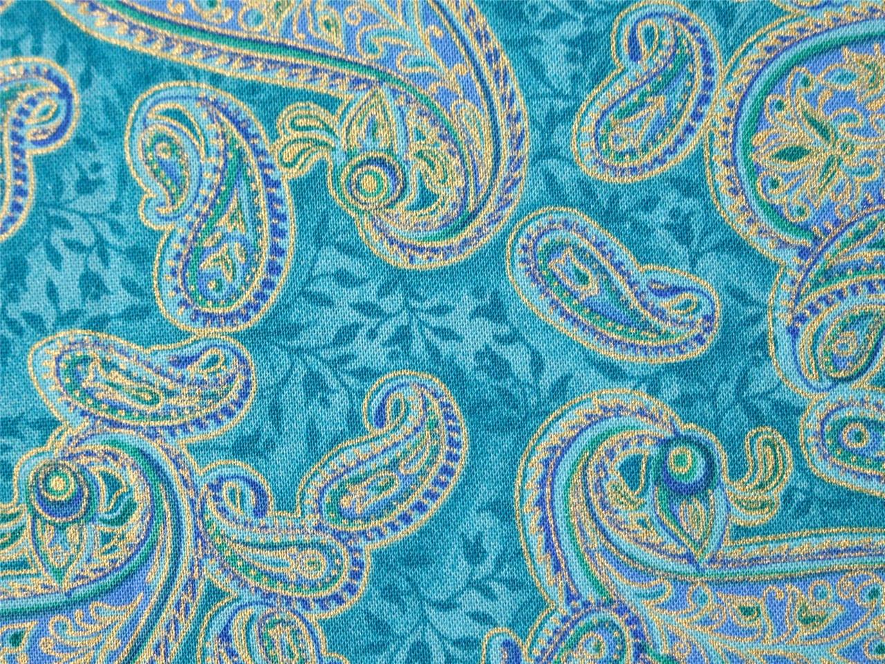 100 COTTON FREEDOM FABRIC peacock parade turquoise F8692 paisley