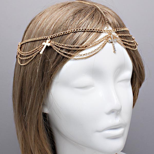 Bohemian Gold Clear Crystal Head Chain Harlow Headpiece Wedding ...