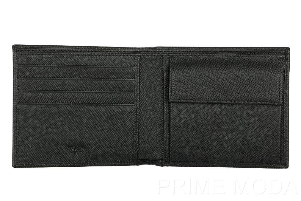 New Prada Men\u0026#39;s Black Saffiano Leather Logo Bi Fold Wallet Card ID ...  