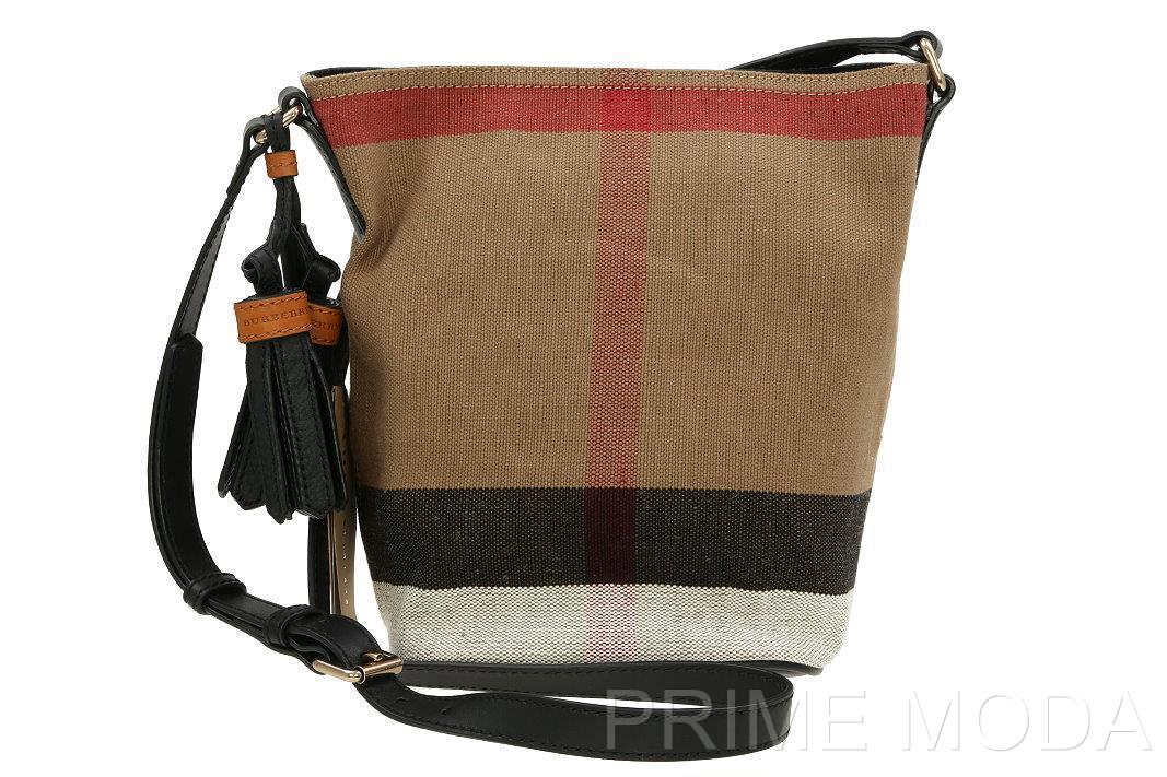 NEW BURBERRY SMALL ASHBY CANVAS CHECK LEATHER LOGO SHOULDER BAG TOTE PURSE | eBay