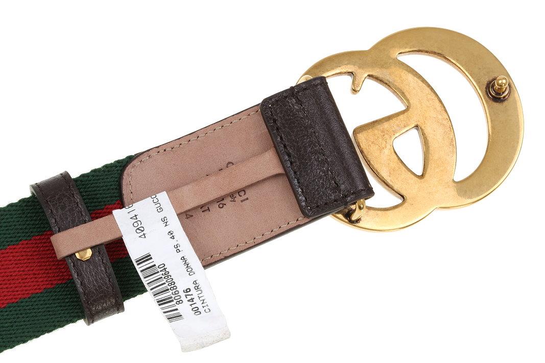 NEW GUCCI CURRENT WEB DETAIL CANVAS BROWN LEATHER DOUBLE G BUCKLE BELT 90/36 | eBay