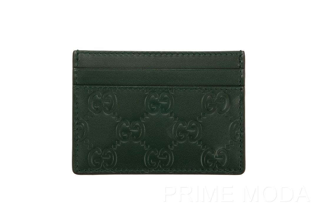 NEW GUCCI GREEN LEATHER GG GUCCISSIMA PRINT CREDIT CARD HOLDER CASE WALLET