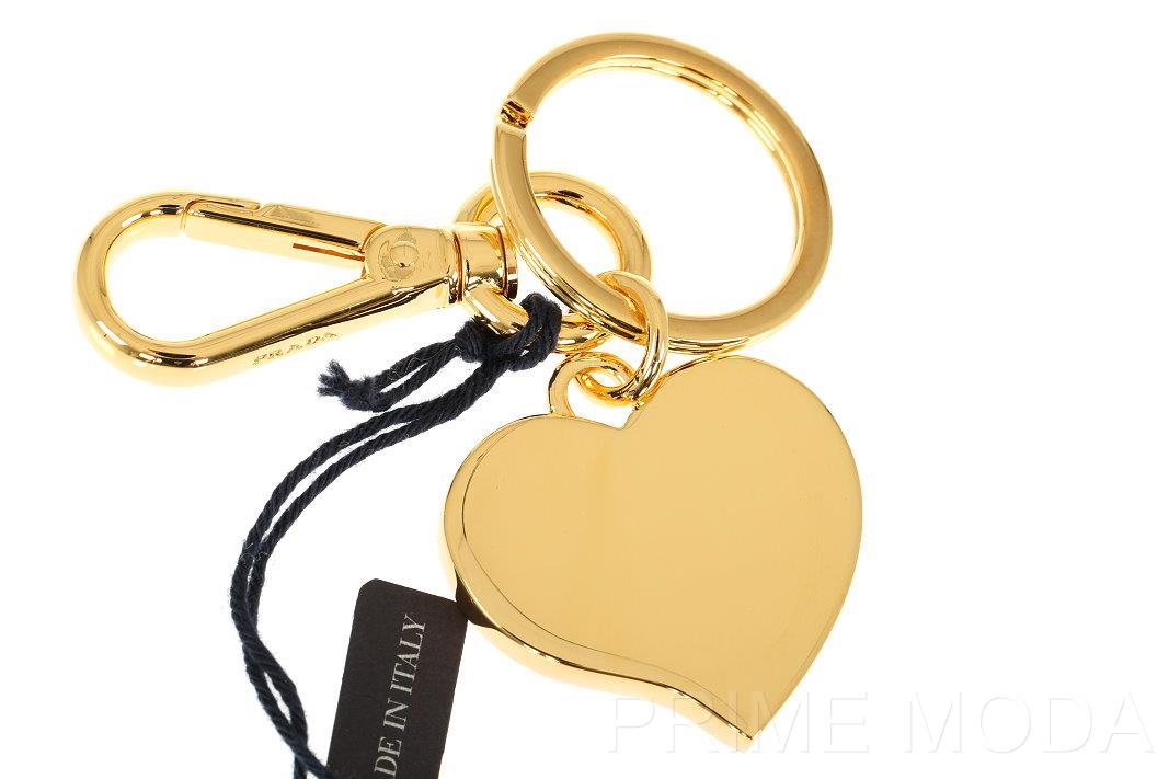NEW PRADA MILANO GOLD BLACK HEART LOGO KEY CHAIN KEY HOLDER RING W/BOX