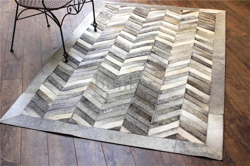 bunkar's Handmade Natural Cowhide Leather Premium Rugs GREY CHEVRON