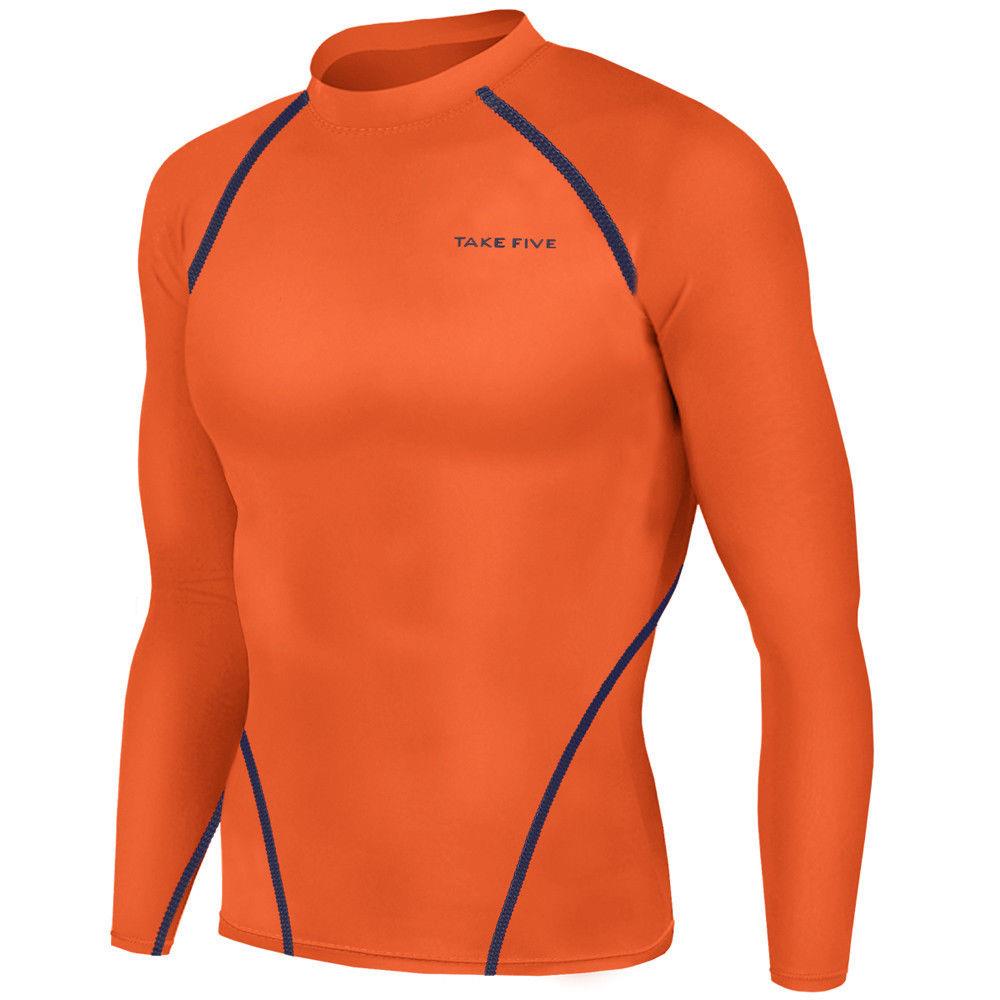 New Mens Orange Compression Long Sleeve Sports Shirt Base Layer Gym Take 5 eBay