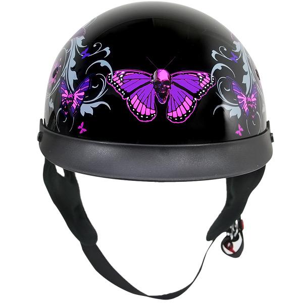 Outlaw Glossy Motorcycle Helmet with Flowers&Skull Butterflies Graphics