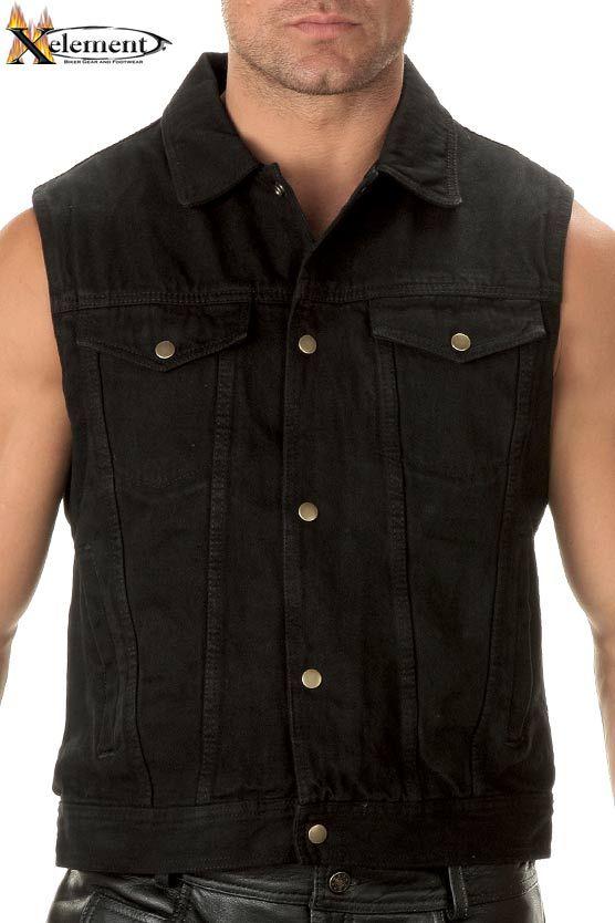 black denim motorcycle vest