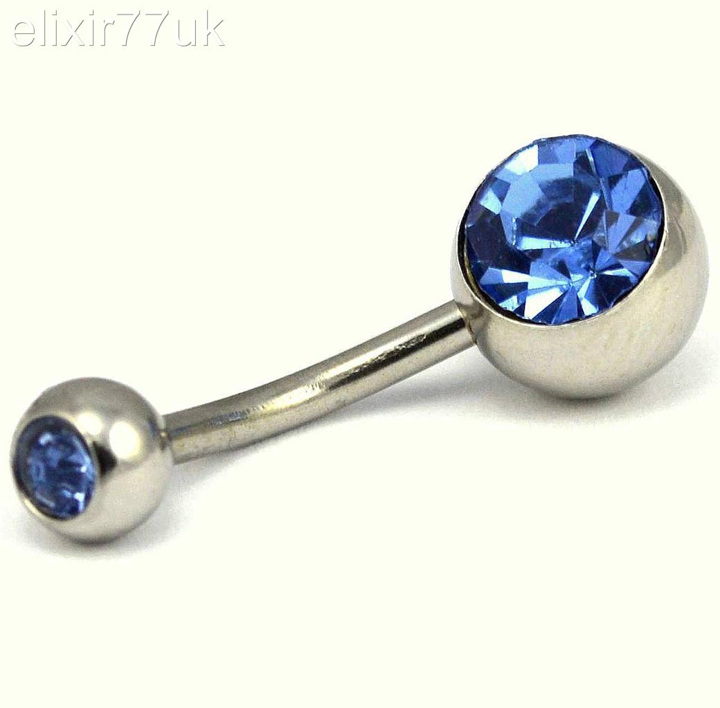 NEW MULTI CRYSTAL GEM DOUBLE BALL BELLY BUTTON BAR NAVEL RING BODY