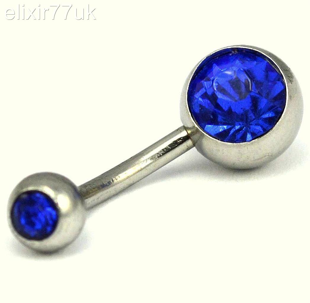 NEW MULTI CRYSTAL GEM DOUBLE BALL BELLY BUTTON BAR NAVEL RING BODY