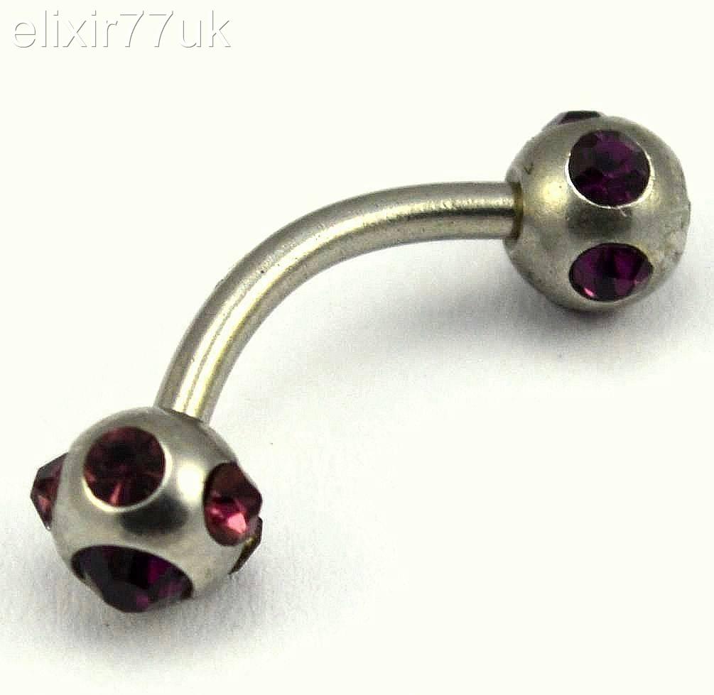 NEW MULTI CRYSTAL GEM DOUBLE BALL BELLY BUTTON BAR NAVEL RING BODY