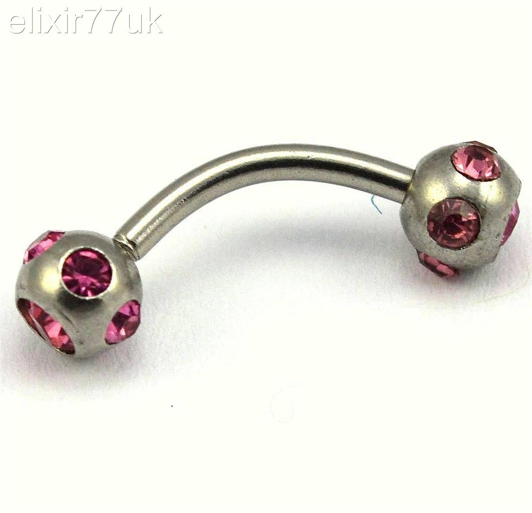 NEW MULTI CRYSTAL GEM DOUBLE BALL BELLY BUTTON BAR NAVEL RING BODY