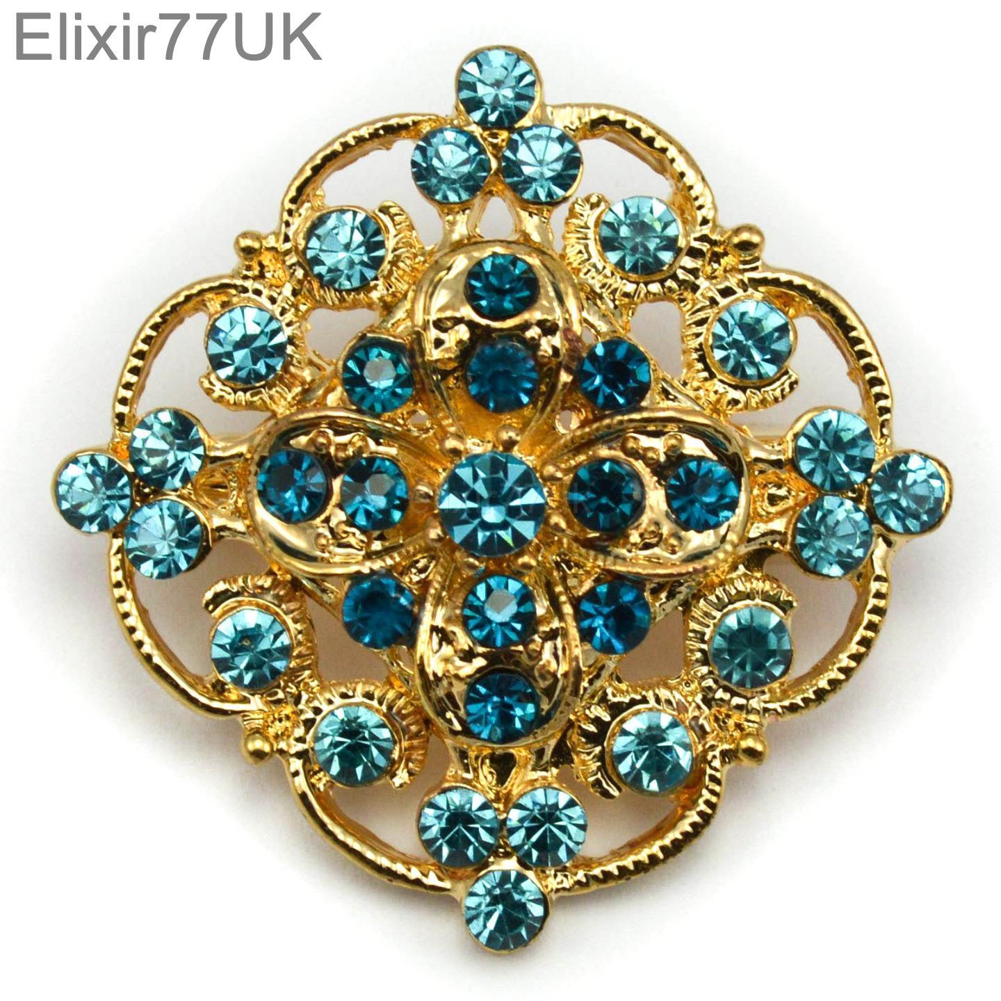 648 GOLD DIAMANTE CRYSTAL FLOWER BROOCH JOBLOT BRIDAL WEDDING