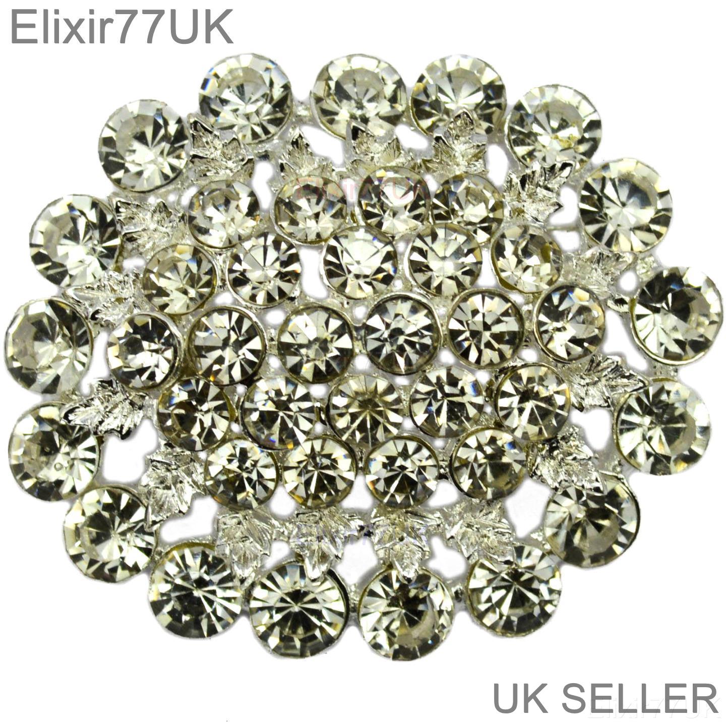 NEW OVAL 2.4" VINTAGE LOOK DIAMANTE RHINESTONE CRYSTAL WEDDING SILVER