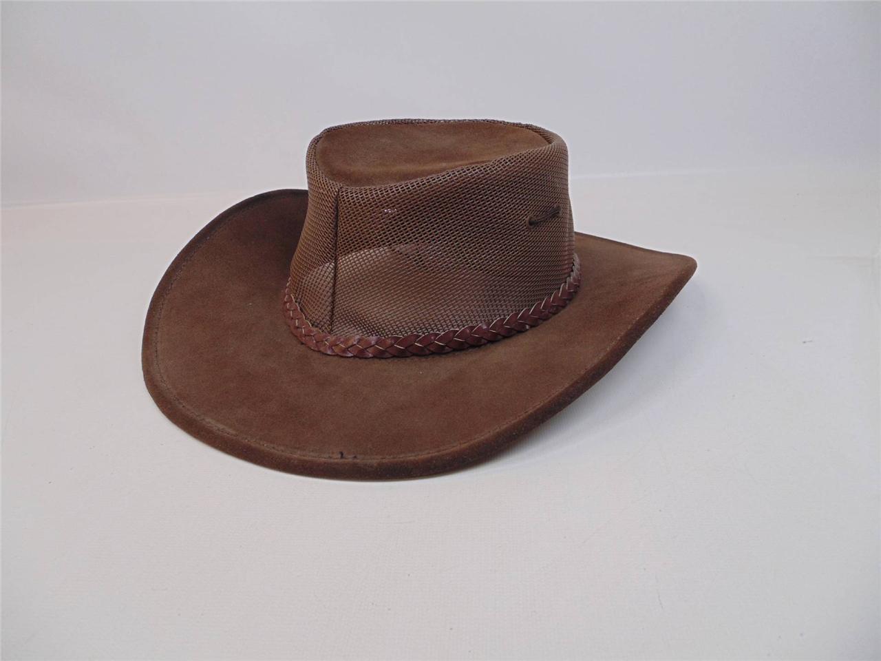 Jacaru Australian Brown Summer Breeze M L Leather Hide Mesh Outback Hat