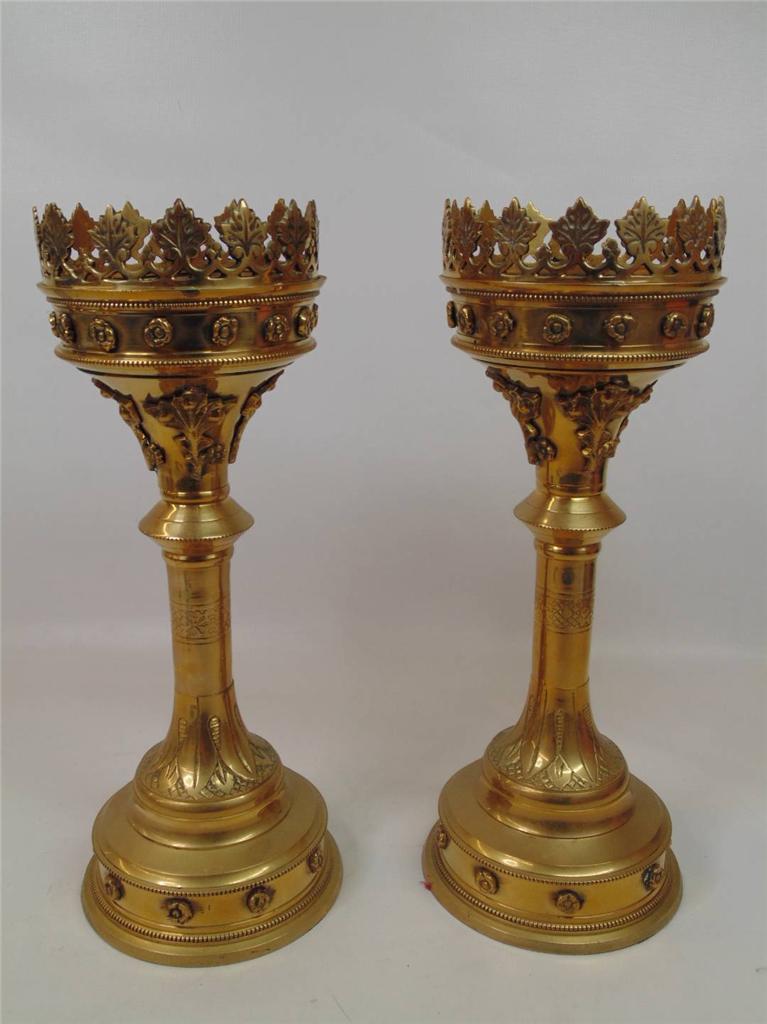 Two Large Church Brass Altar Candle Holders Candlesticks 236 eBay