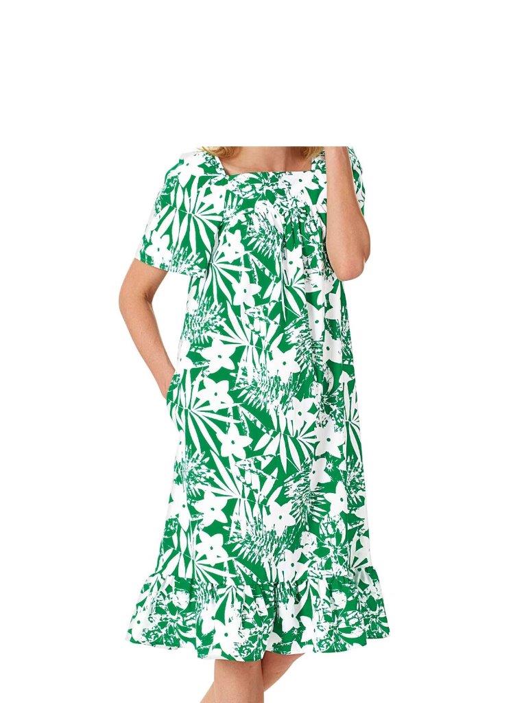 Women's Plus Size S S Tropical Print House Dress w Side Pocket