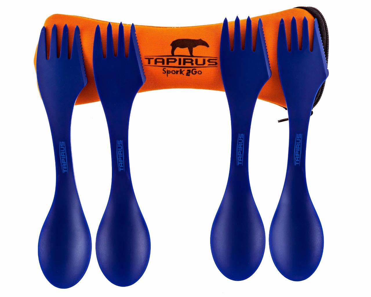 Tapirus Spork2go Spork Set, 4 sporks + Spork Carry Case cooking camping
