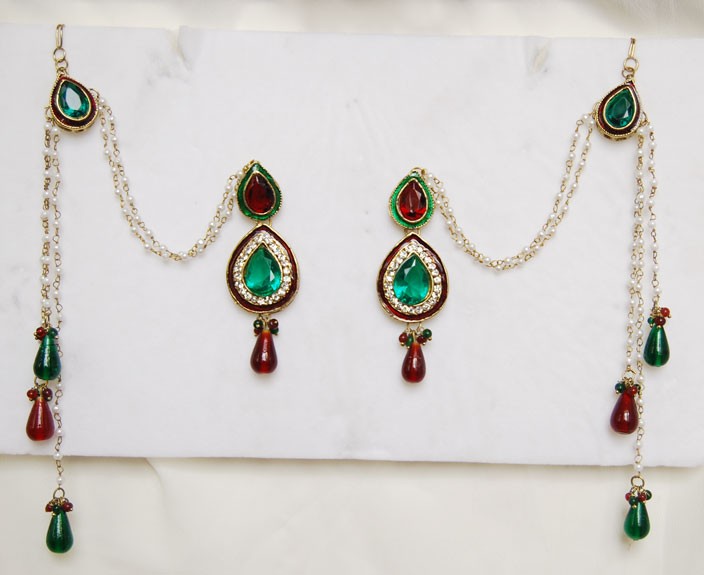 Indian Bollywood bridal fashion hair jewelry crystal pearl dangler