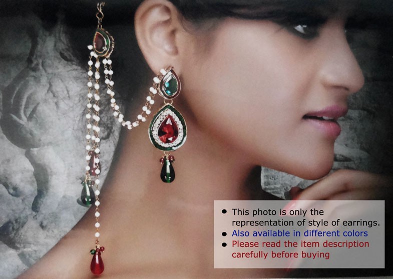 Indian Bollywood bridal fashion hair jewelry crystal pearl dangler