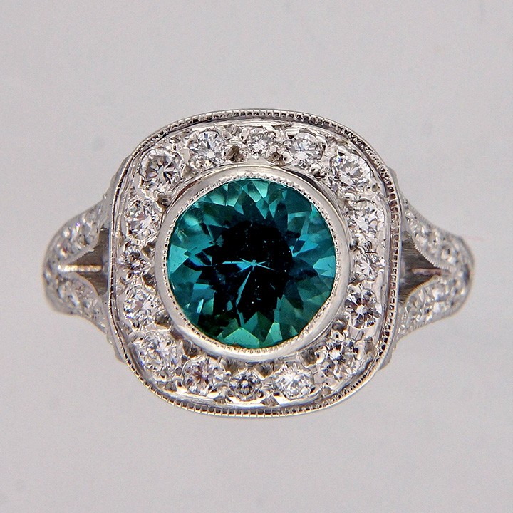 Vintage Platinum Engagement Ring 1.82ct Natural Blue Tourmaline Diamond