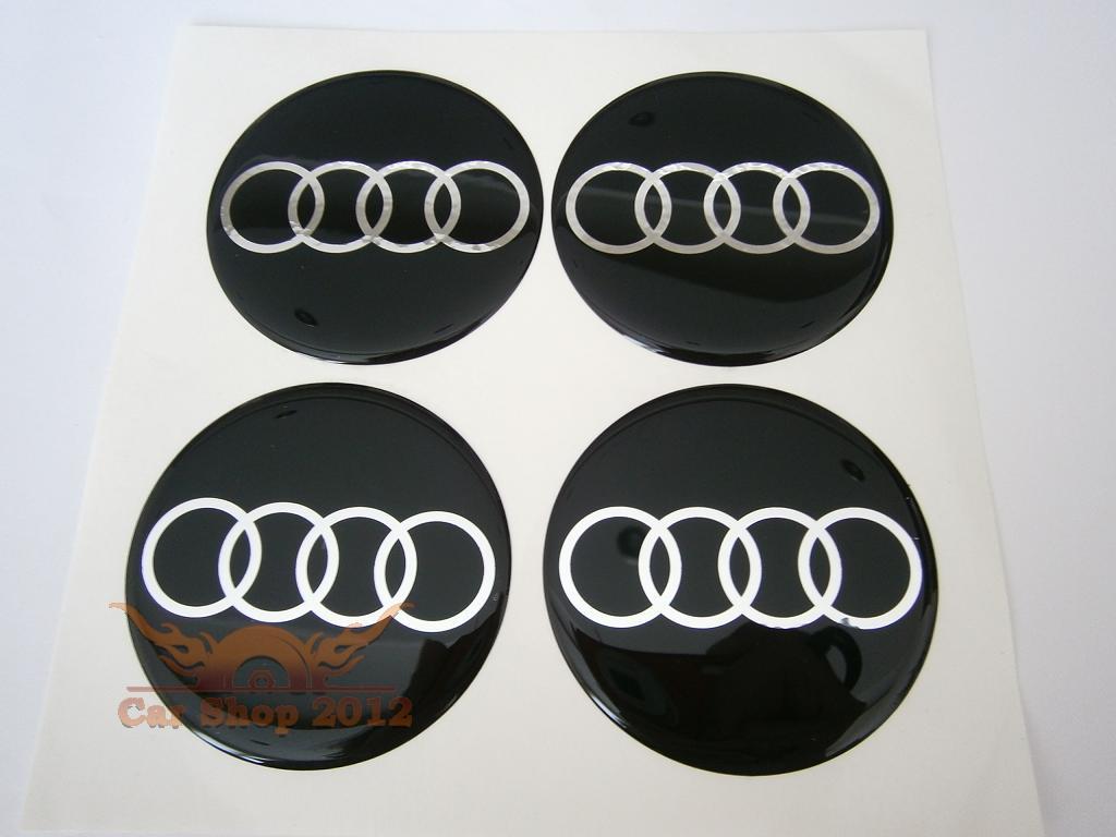 AUDI Silicone Stickers Decal Logo Wheel Center Caps 4pcs 75mm Black A3