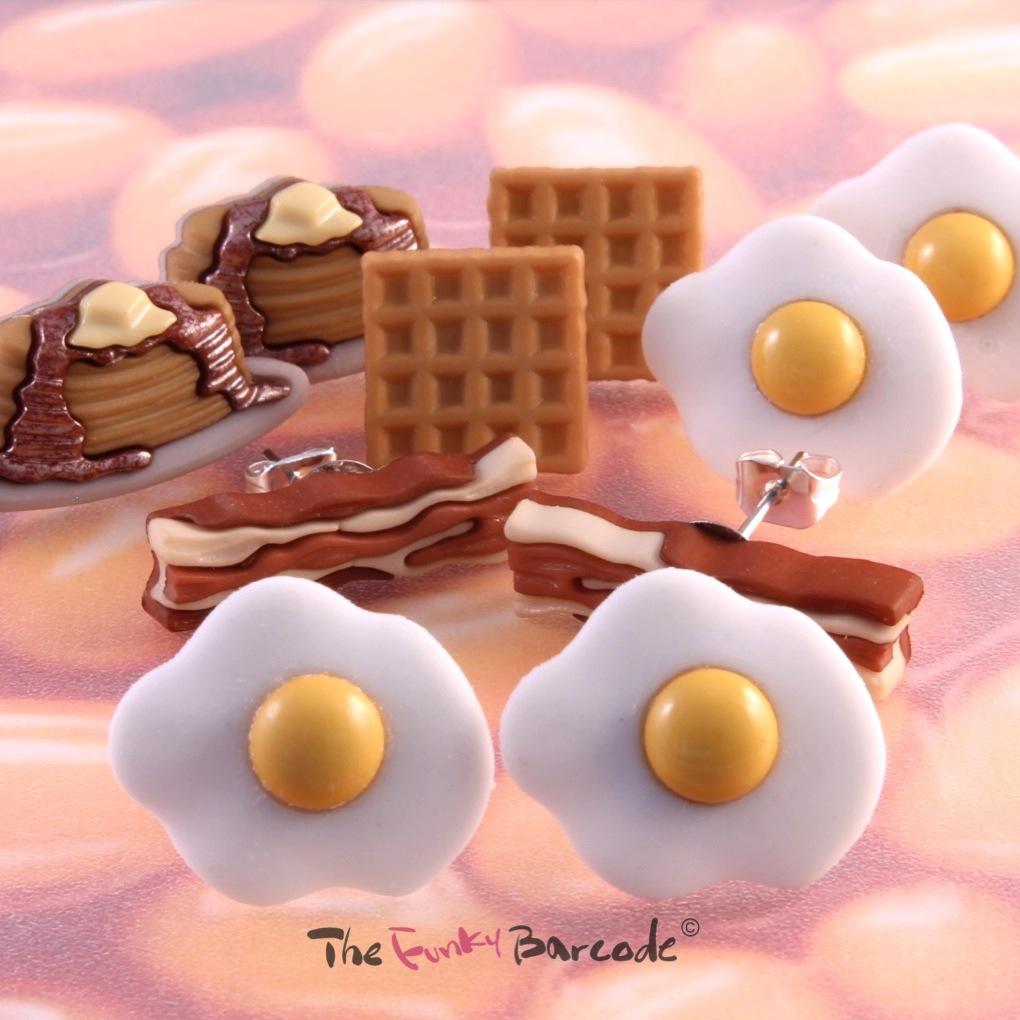 FUNKY BREAKFAST STUD EARRINGS JUNK FOOD KITSCH RETRO FUN