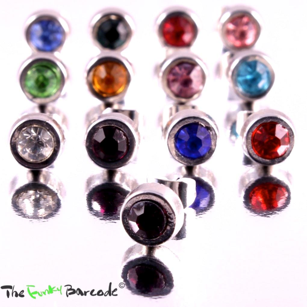 FUNKY BOYS MENS BIRTHSTONE STUD EARRING COOL RETRO CRYSTAL RHINESTONE