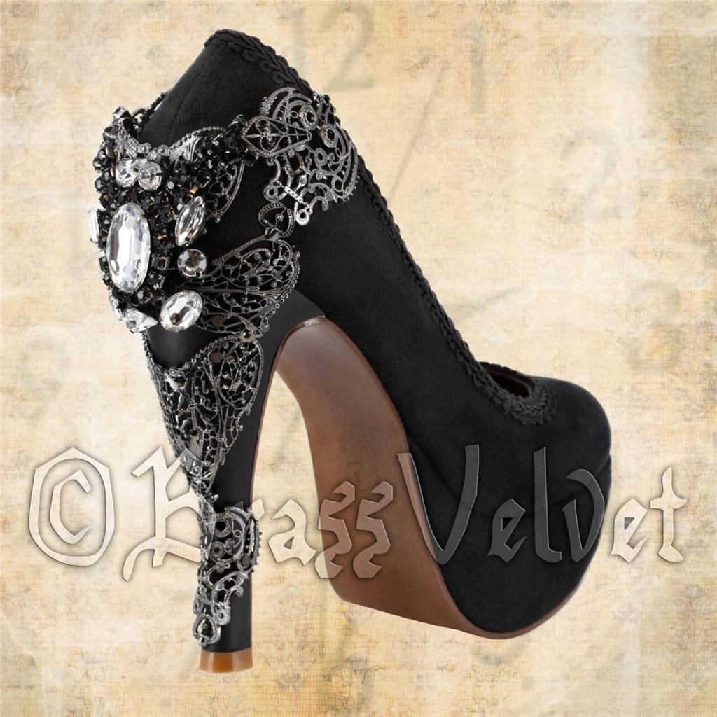 Black Gothic Platform High Heels Womens Hades Victorian Steampunk Suede