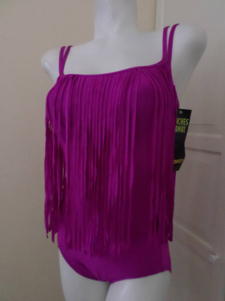 Inches Away FRINGE TASSLE TUMMY HIDING SLIMMING ONE PIECE SWIMSUIT TANK