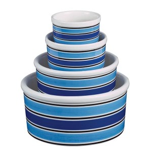 Pet Studio Ceramic Dish Dog Bowl Medium 5" Blue Stripe
