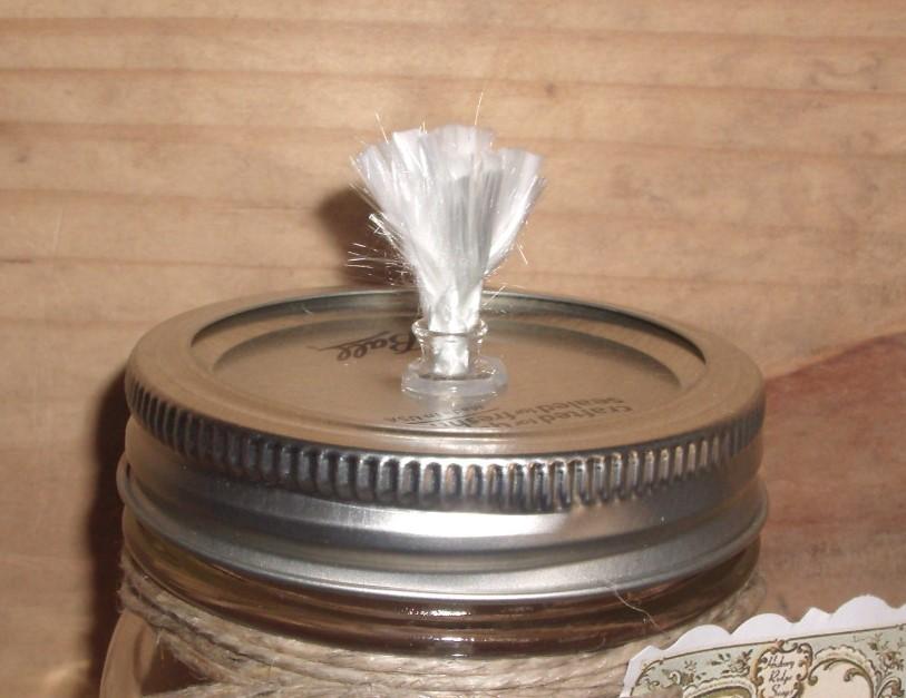Ball Mason Jar Lid with 8" Oil Lamp Fiberglass Wick and Blown Glass