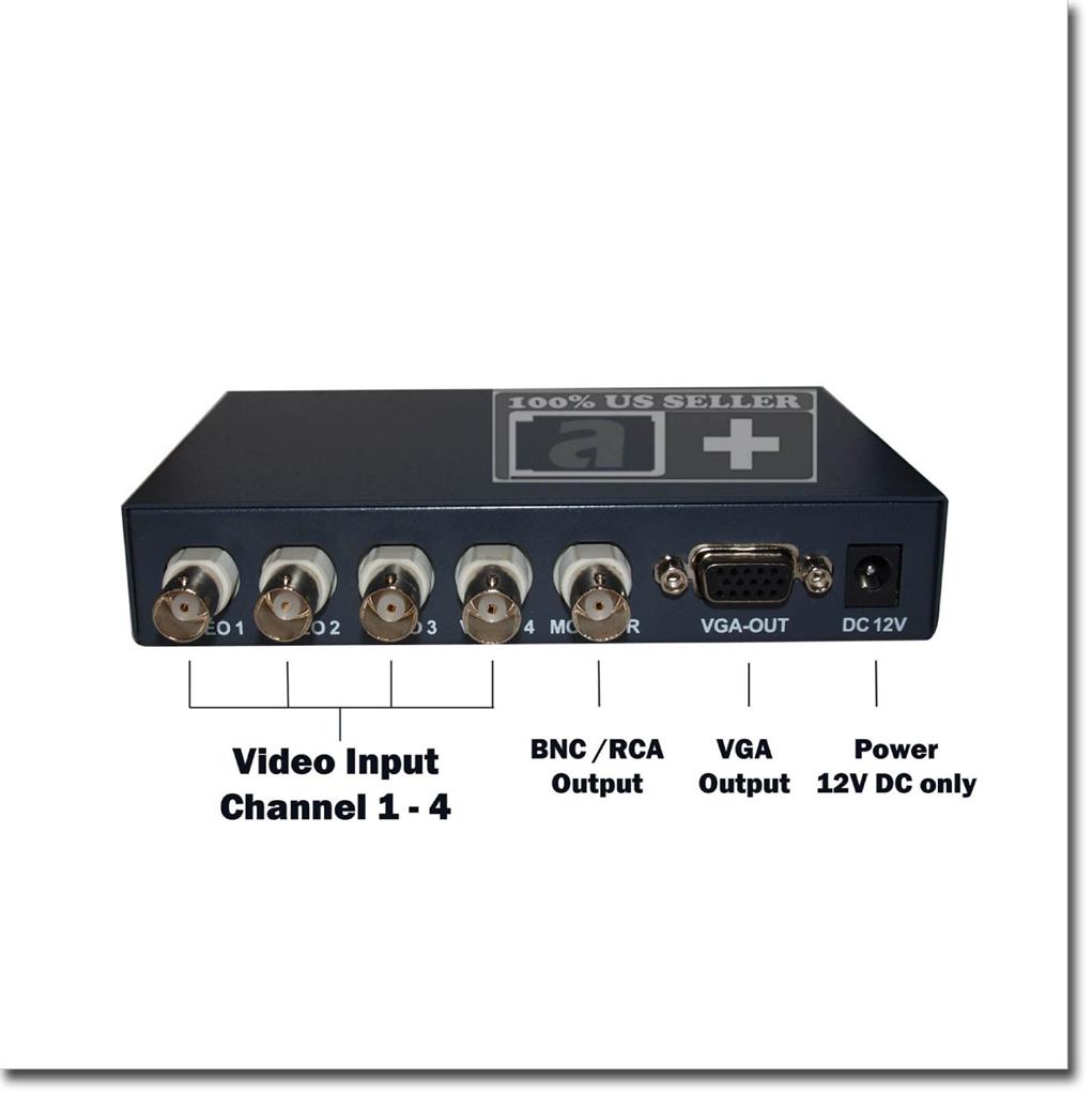 4 CH Color Real Time Video Quad CCTV Splitter Processor Switch System