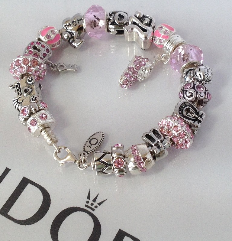 Authentic Pandora Sterling Silver Charm Bead Bracelet Pink Love Mom