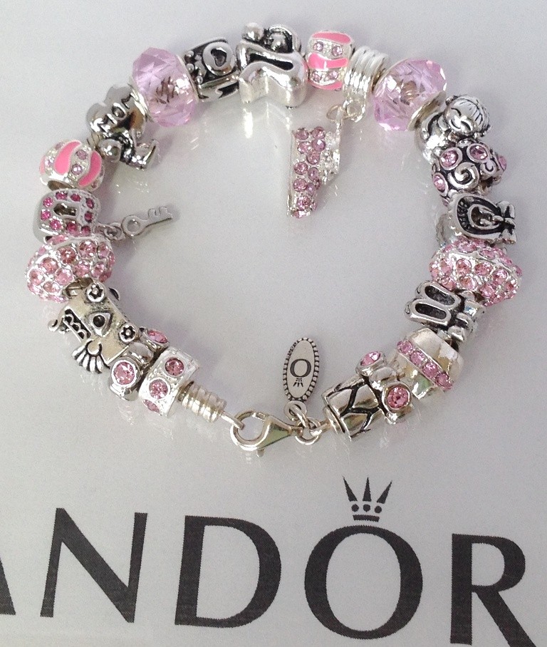 Authentic Pandora Sterling Silver Charm Bead Bracelet Pink Love Mom