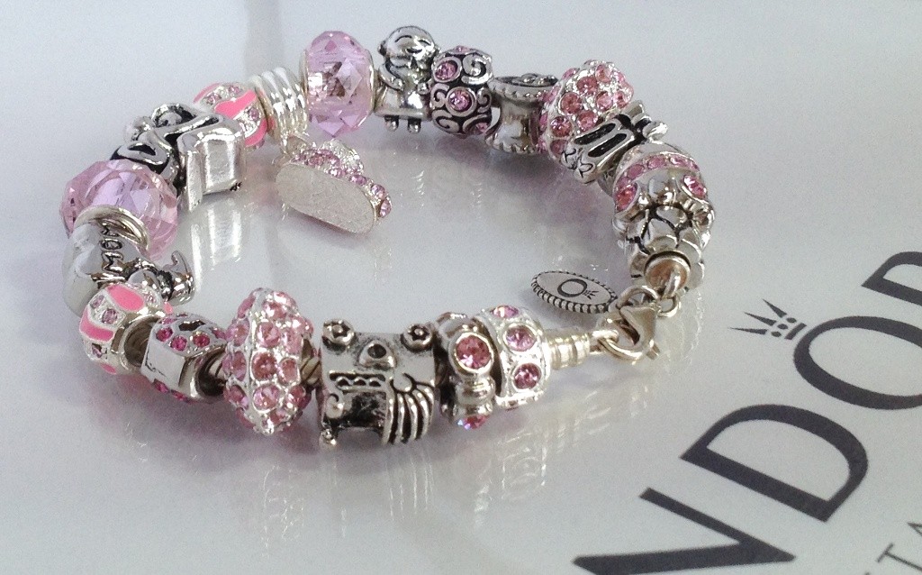 Authentic Pandora Sterling Silver Charm Bead Bracelet Pink Love Mom