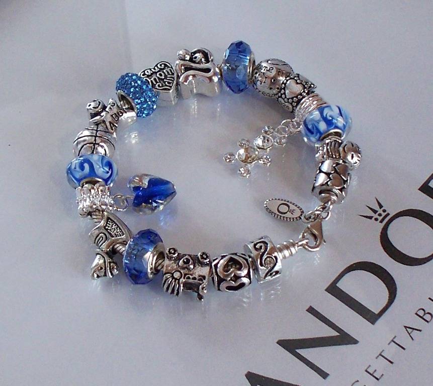 Authentic Pandora 925 Sterling Silver Charm Bracelet Blue Love Mom NEW Baby Boy eBay