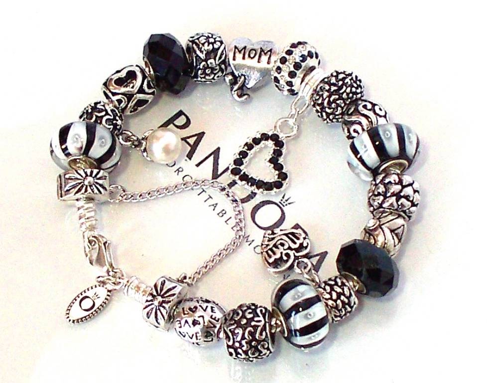 Authentic Pandora Silver Charm Bracelet Mothers Day Love Mom Crystal Black White | eBay