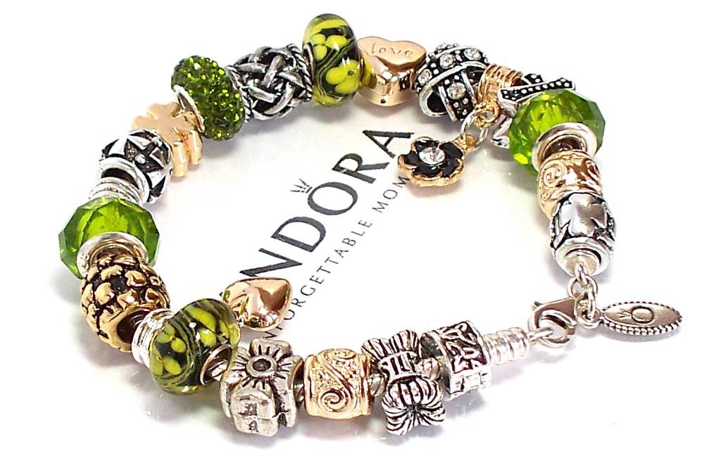 Authentic Pandora 925 Silver Charm Bracelet Pugster Lucky Irish Gold