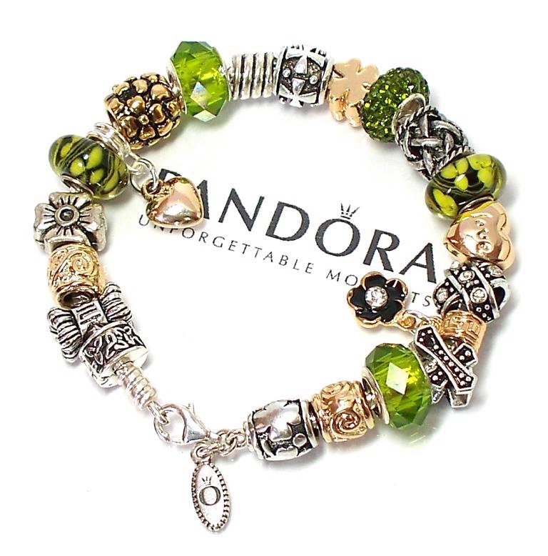 Authentic Pandora 925 Silver Charm Bracelet Pugster Lucky Irish Gold