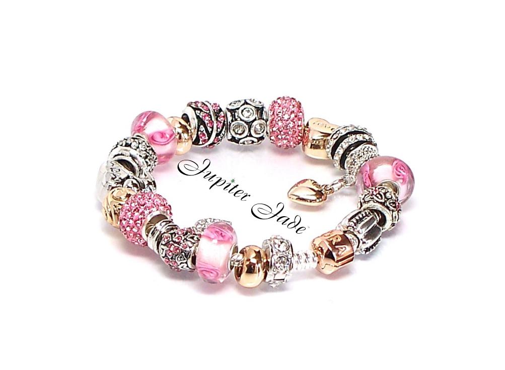 Authentic Pandora Silver Bracelet 14K Rose Gold Clasp Euro Charms Mom Loves Pink | eBay